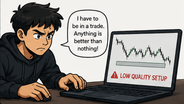 Trader forcing an entry on a low quality setup saying anything is better than nothing